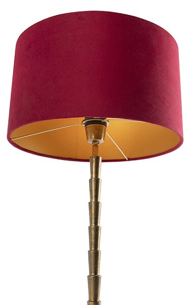 Lampada da tavolo Art Déco in bronzo con paralume in velluto rosso 35 cm - Pisos