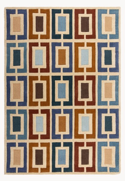 Tappeto in lana fatto a mano con motivo in rilievo Retro Blocks