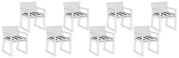 Set di 8 cuscini di seduta per sedia da giardino in tessuto resistente all'acqua a righe bianche e blu navy Beliani