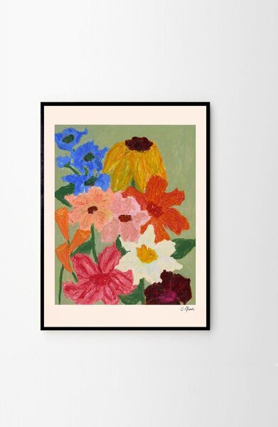 Poster 50x70 cm Flowers on Sage Green – Carla Llanos – The Poster Club