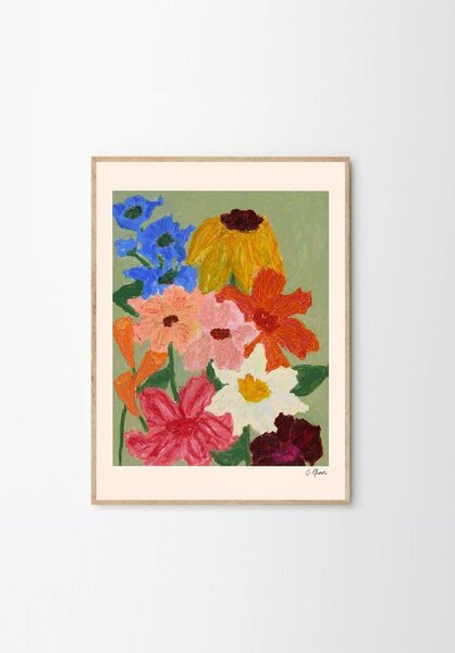 Poster 50x70 cm Flowers on Sage Green – Carla Llanos – The Poster Club