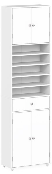 Costway Mobile armadio alto per bagno con cassetto 180 cm ante ripiani regolabili, Armadio per biancheria mobile da terra indipendente Bianco