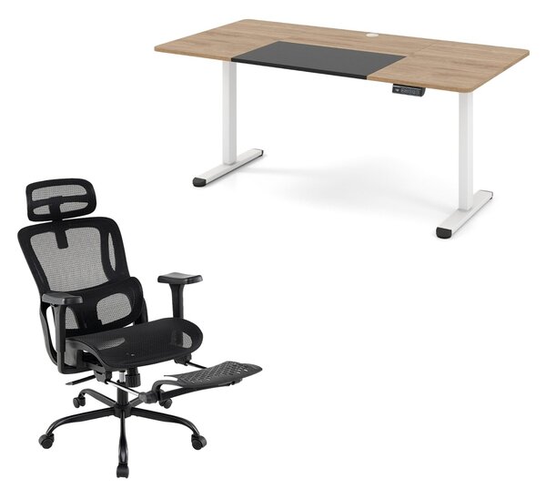 Costway Scrivania elettrica regolabile per computer e sedia ergonomica da ufficio, Scrivania in piedi e sedia girevole con poggiatesta Beige