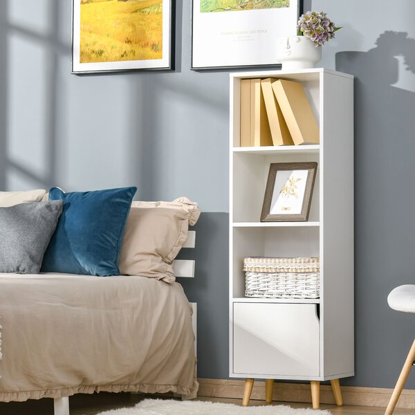 HOMCOM Armadietto Libreria Elegante, Scaffale Multifunzione con 3 Ripiani e 1 Armadietto, 40x30x129.5cm - Bianco|Aosom