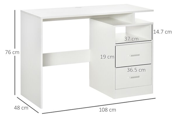 HOMCOM Scrivania PC per Camera o Ufficio, Scrivania per Computer Salvaspazio in Legno, 108x48x76cm, Bianco|Aosom