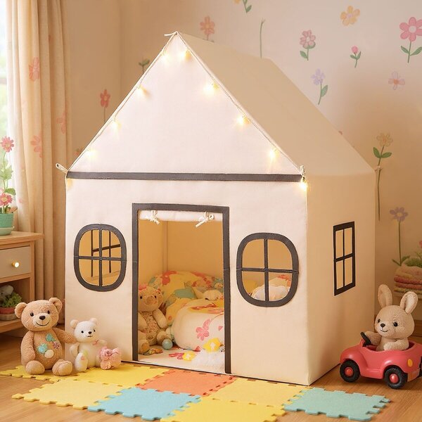 Costway Auto elettrico per bambini 12V con telecomando e tenda da gioco per bambini, Veicolo elettrico con 3 velocità e tenda da interno per bambini