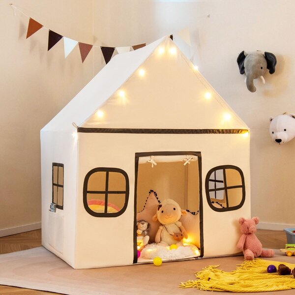 Costway Auto elettrico per bambini 12V con telecomando e tenda da gioco per bambini, Veicolo elettrico con 3 velocità e tenda da interno per bambini