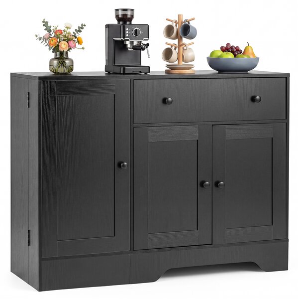 Costway Credenza buffet da cucina con cassetto ripiani anta girevole con ruota, Mobile dispensa da cucina per soggiorno e sala da pranzo Nero