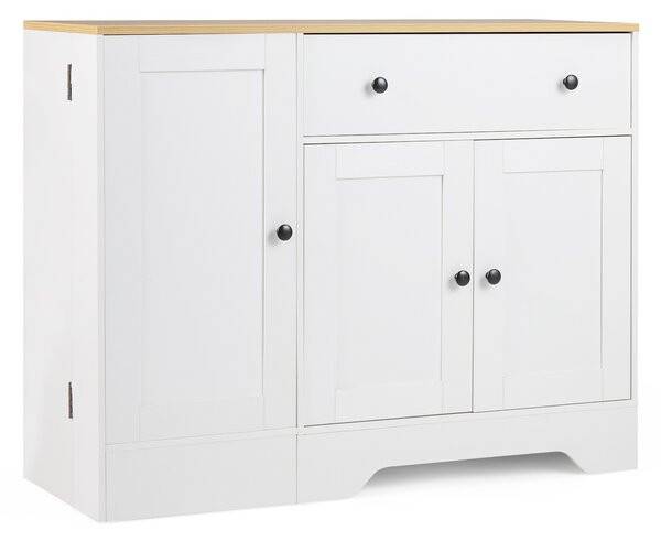 Costway Credenza buffet da cucina con cassetto ripiani anta girevole con ruota, Mobile dispensa da cucina per soggiorno e sala da pranzo Bianco