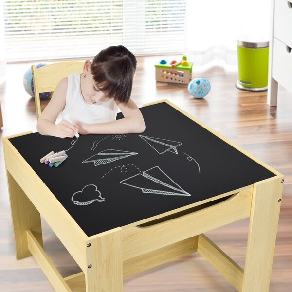 Costway Set cucina per bambini e set tavolo con 2 sedie per bambini in legno, Cucina in legno per gioco di cucina e set di 3 pezzi mobili per bimbi
