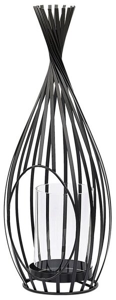 Lanterna in metallo Nero 38 cm portacandele traforato con inserto in vetro industriale Beliani