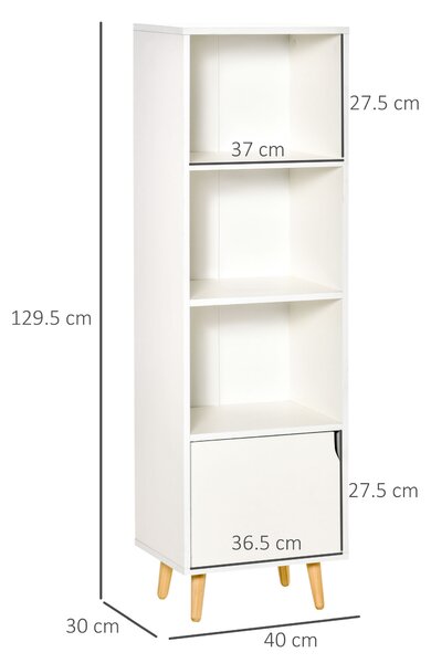 HOMCOM Armadietto Libreria Elegante, Scaffale Multifunzione con 3 Ripiani e 1 Armadietto, 40x30x129.5cm - Bianco|Aosom