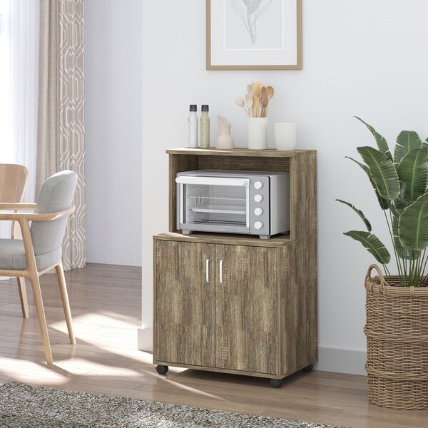 HOMCOM Mobile Cucina Multiuso con 4 Ruote, Armadietto con Ripiano per Microonde in Legno Truciolare, 60.4x40.3x97cm, Color Legno|Aosom