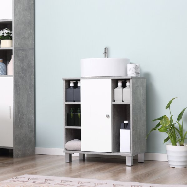 Kleankin Mobiletto Sottolavandino con Intaglio a U, Armadietto Sottolavabo con 6 Ripiani in Legno, 60x30x68cm Bianco, Grigio|Aosom