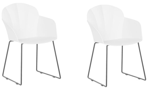 Set di 2 sedie da pranzo in materiale sintetico bianco gambe in metallo Nero con schienale sagomato per soggiorno moderno Beliani