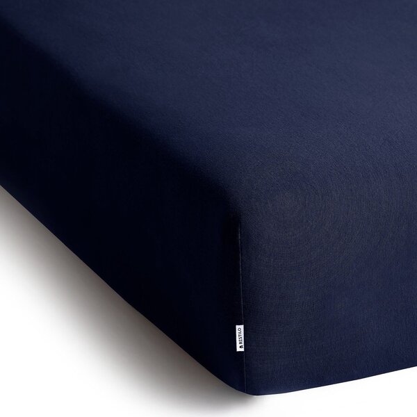 Lenzuolo con angoli blu scuro in jersey 140x200 cm Amber – Restilo