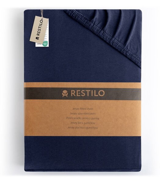 Lenzuolo con angoli blu scuro in jersey 140x200 cm Amber – Restilo