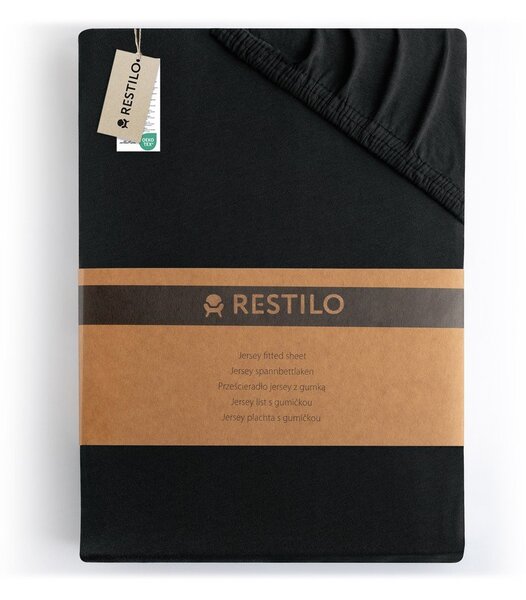 Lenzuolo con angoli nero in jersey 160x200 cm Amber – Restilo