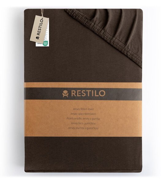 Lenzuolo con angoli marrone scuro in jersey 220x200 cm Amber – Restilo