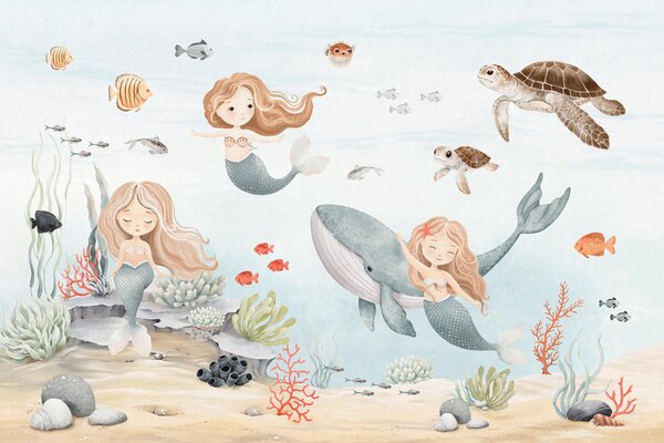 Carta da parati Mondo subacqueo con sirene e pesci, Carta da parati per Bambini, w04166 : Uwalls.it