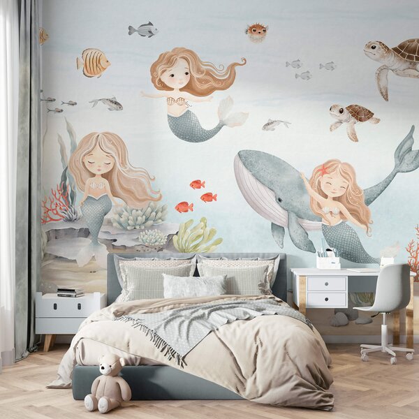 Carta da parati Mondo subacqueo con sirene e pesci, Carta da parati per Bambini, w04166 : Uwalls.it