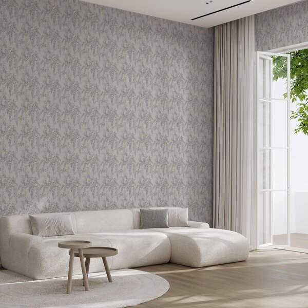 Carta da parati Glicine lilla su sfondo bianco, stile acquerello, Parati classici in stile provenzale, a00239 : Uwalls.it