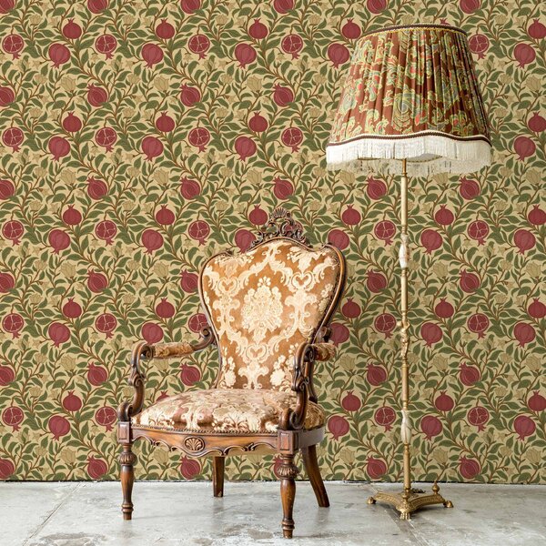 Carta da parati Melograni e fiori nello stile di William Morris, Parati fiori e piante classici, a00240 : Uwalls.it