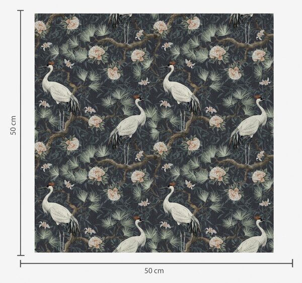 Carta da parati Gru tra pini e peonie su sfondo scuro, Parati fiori e piante classici, a00241 : Uwalls.it