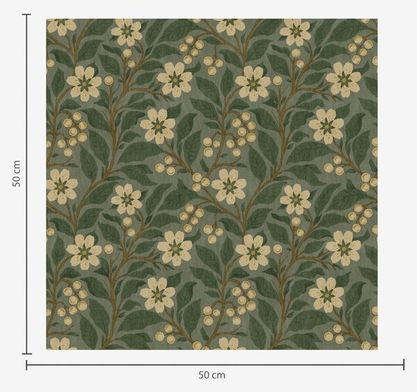 Carta da parati Fiori e bacche gialle su sfondo verde, Parati fiori e piante classici, a00242 : Uwalls.it