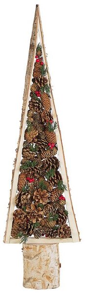 Figura decorativa albero di Natale in legno chiaro 96 cm con pigne rustico Boho Design Beliani