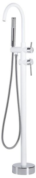 Miscelatore vasca da bagno bianco con ottone argento rubinetto vasca freestanding in acciaio inox con doccetta design moderno Beliani