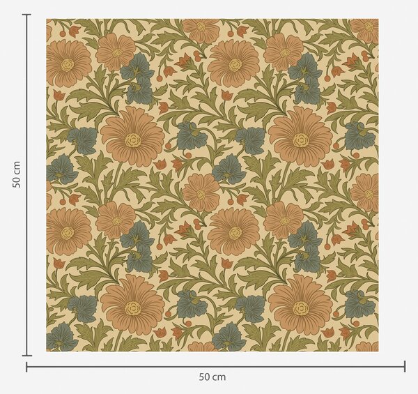 Carta da parati Motivo retrò con fiori arancioni e blu, Parati fiori e piante classici, a00245 : Uwalls.it