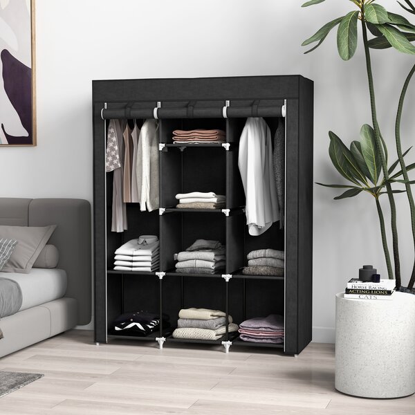 Armadio Guardaroba Salvaspazio 8 Ripiani 125x43x162,5 cm in Tessuto Nero