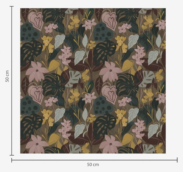 Carta da parati Foglie e fiori tropicali scuri in un dipinto denso dipinto denso, Parati fiori e piante classici, a00244 : Uwalls.it