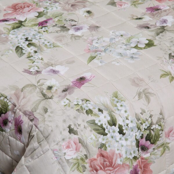 Copriletto Trapuntato In Raso Di Cotone Damasco Matrimoniale Dreaming Floreale Beige Caleffi