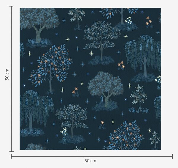 Carta da parati Bosco notturno fatato con stelle e alberi decorativi, Parati foresta classici, a00248 : Uwalls.it