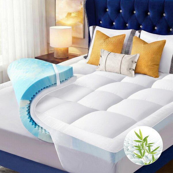 Coprimaterasso NicePlus con piumino, 90x200x7 cm, schiuma gel a 5 zone - Per un sonno ristoratore, rete a maglie a 360° adatta a tutti i materassi, H2/H3
