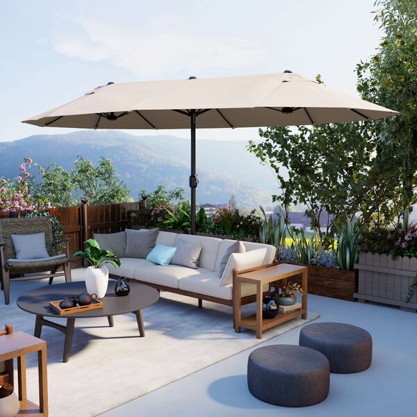 Outsunny Ombrellone Parasole da Giardino Esterno Tessuto Poliestere 4.6 x 2.4m Beige|Aosom