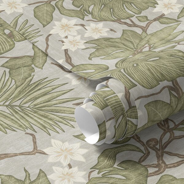 Carta da parati Foglie e fiori di monstera tropicale su sfondo grigio, Parati natura classici, Parati natura foglie classici, a00249 : Uwalls.it
