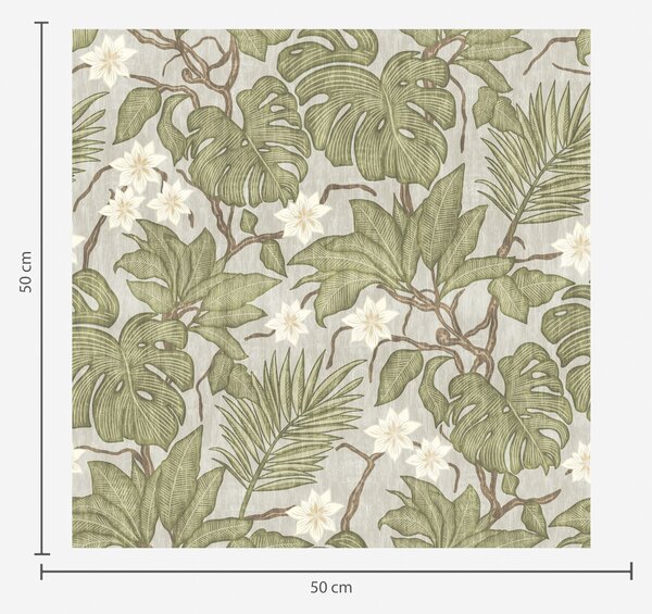 Carta da parati Foglie e fiori di monstera tropicale su sfondo grigio, Parati natura classici, Parati natura foglie classici, a00249 : Uwalls.it