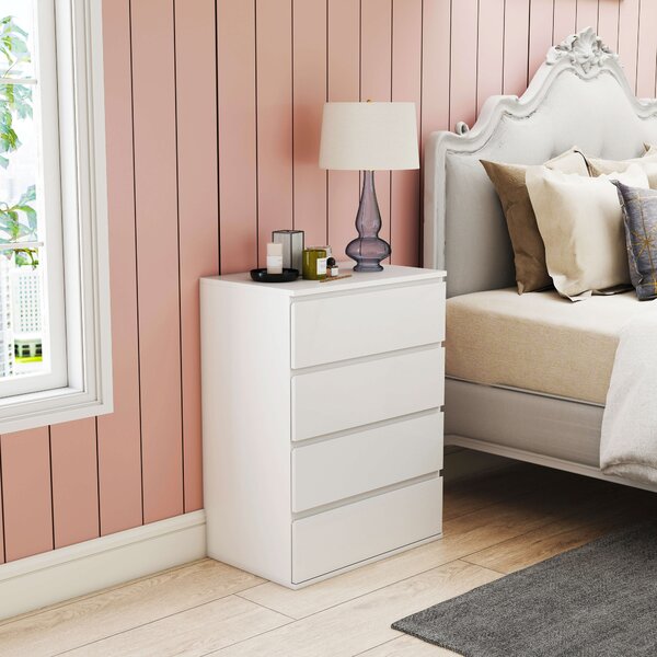 HOMCOM Cassettiera con 4 Cassetti in Legno con Guide in Metallo e Maniglie Scanalate per Camera da Letto, 60x40x80 cm, Bianco | Aosom Italy