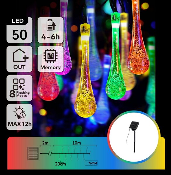 Catena decorata con 50 Gocce a Led RGBY 10 metri con pannello solare Aigostar