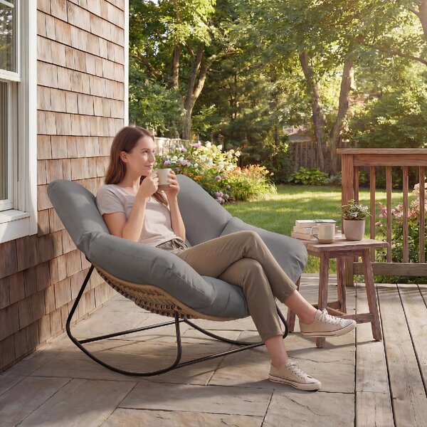 VivaGarden Poltrona da Esterno in Rattan/Metallo Dimensioni 107x97x79 cm colore Grigio