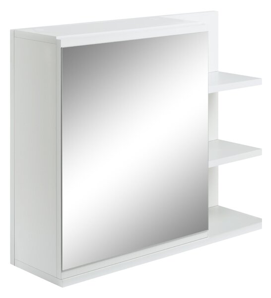 Kleankin Mobiletto Bagno Moderno con Specchio e 3 Ripiani Laterali in Legno, a Parete con Anta e 4 viti a espansione, 60x18x50cm, Bianco |Aosom italy