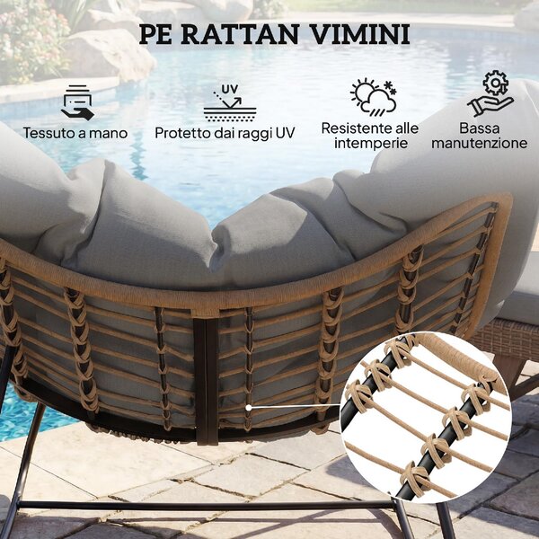 VivaGarden Poltrona da Esterno in Rattan/Metallo Dimensioni 107x97x79 cm colore Grigio