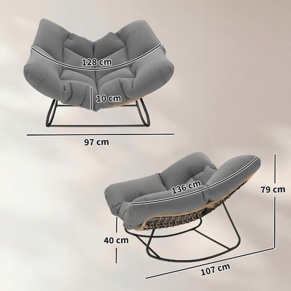 VivaGarden Poltrona da Esterno in Rattan/Metallo Dimensioni 107x97x79 cm colore Grigio