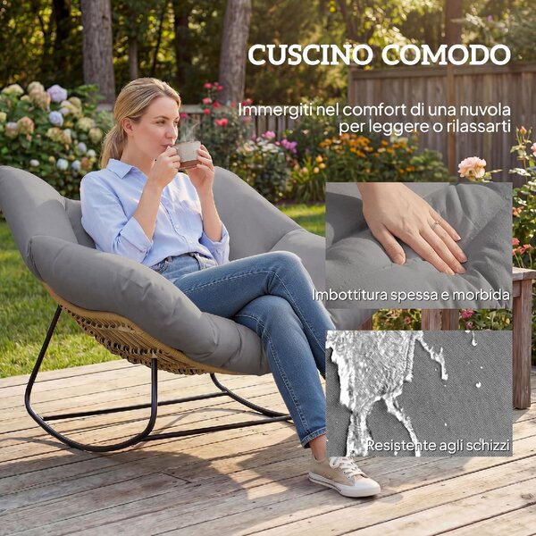 VivaGarden Poltrona da Esterno in Rattan/Metallo Dimensioni 107x97x79 cm colore Grigio