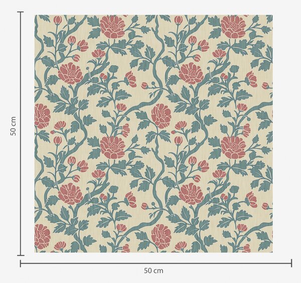 Carta da parati Motivo retrò con fiori rossi e verdi, Parati classici in stile provenzale, a00250 : Uwalls.it