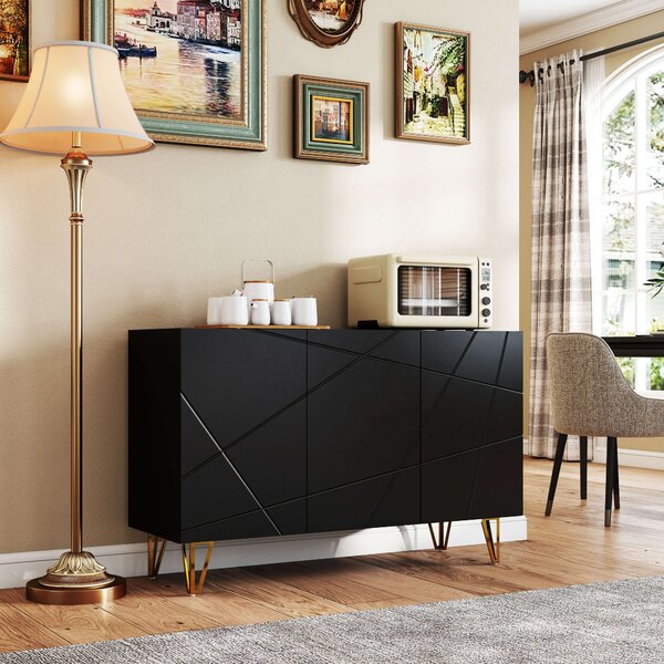 HOMCOM Mobile Contenitore con 2 Armadietti e Ripiano Regolabile, in Truciolato e Metallo, 120x40x75 cm, Nero e Oro|Aosom