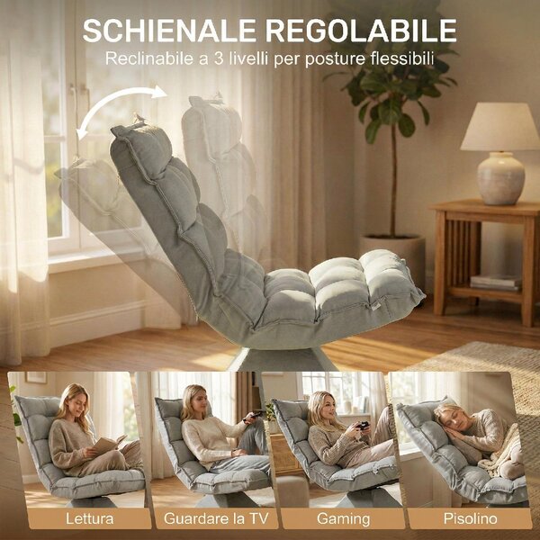 DecHome Poltrona Moderna in Tessuto Effetto Velluto Dimensioni 62x70x95 cm colore Grigio Chiaro